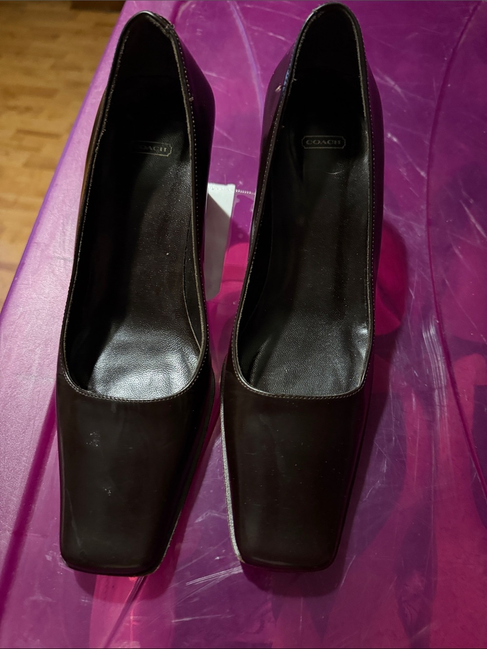Coach Dark Brown Leather Square-Toe Heels